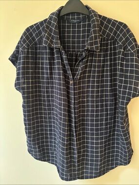 Denver Hayes Navy Windowpane Short-Sleeve Button-Down